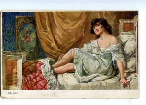 188067 Beauty Woman Morning in Bed by T. Joh. ADOLF vintage PC