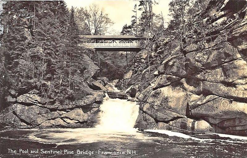 Franconia NH Covered Bridge Pool & Sentinel Pine Bridge RPPC Postcard