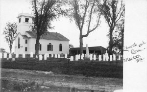 Mercer ME Church and Cemetery Real Photo Postcard