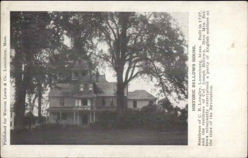 Lunenburg MA Bellows House c1910 Postcard