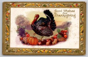 Thanksgiving Wishes Turkey Harvest 1910 To Westfield Mass  Postcard K28