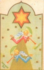 Sweden New Year 1959 greetings artist Christmas angels patterns fantasy postcad 