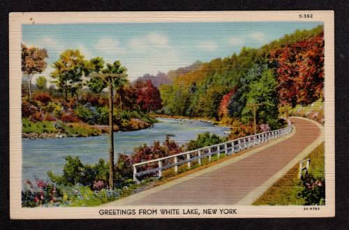 NY Greetings from WHITE LAKE NEW YORK Postcard Linen PC