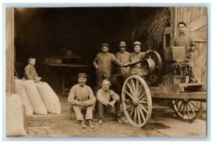 c1910's Primitive Farming Equipment Motor Tractor Little Boy RPPC Photo Postcard