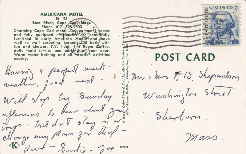 Massachusetts Cape Cod Bass River Americana Hotel 1967 sk5611