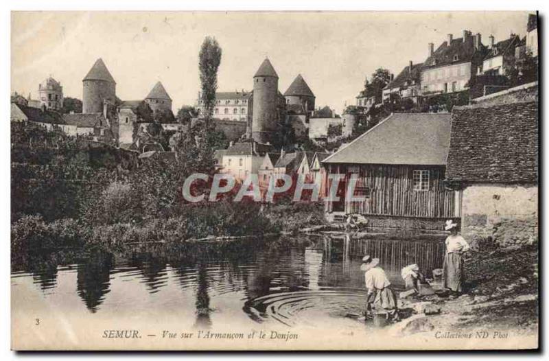 Old Postcard Semur view on L & # 39Armancon And The Dungeon Lavandieres