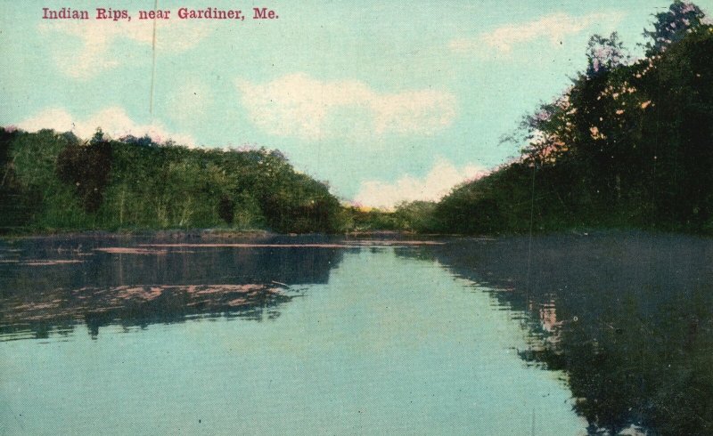 Vintage Postcard 1910's Indian Rips near Gardiner Maine ME Water Trees Nature
