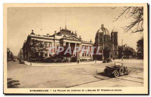 Old Postcard Strasbourg Palace of Justice and the Church of St. Peter the Young
