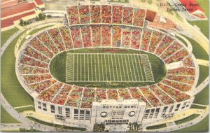 Linen Postcard Aerial View of Cotton Bowl Football Game in Dallas, Texas