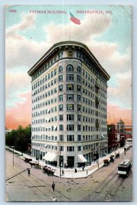 Indianapolis Indiana Postcard Pythian Building Aerial View Streetcar 1909 Posted