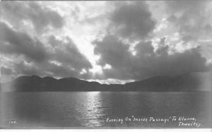 RPPC EVENING ON INSIDE PASSAGE TO ALASKA THWAITES REAL PHOTO POSTCARD (c. 1920)