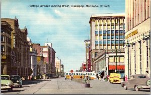 Vtg Winnipeg Manitoba Canada Portage Avenue Street View 1940s Linen Postcard