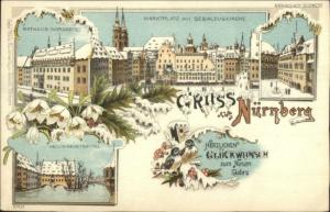 Gruss Aus Nurnberg Germany Winter Multi View c1900 Postcard