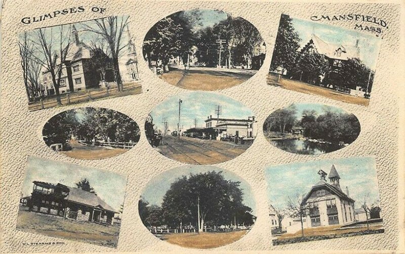 Mansfield MA Multi-Views in 1908 Postcard