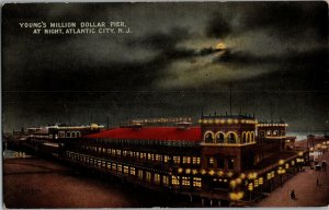 Young's Million Dollar Pier at Night, Atlantic City NJ Vintage Postcard D37
