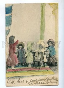 235036 DOLL Life TOY Table Vintage ANDREOSSI Tinted Postcard