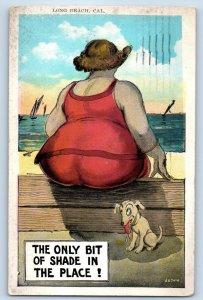 Humor Fat Woman Dog The Only Bit Of Shade In The Place Los Angeles CA Postcard