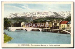 Old Postcard Grenoble Panorama Quays and the Chaine des Alpes