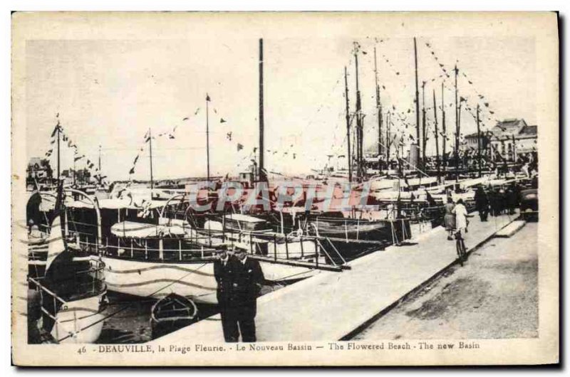 Old Postcard Deauville flowered beach the new Yacht Basin