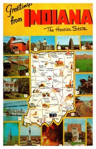 Postcard Map IN - Indiana State Map Card The Hoosier State