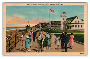 VIRGINIA BEACH, VA Virginia ~ US COAST GUARD STATION c1940s Linen Postcard