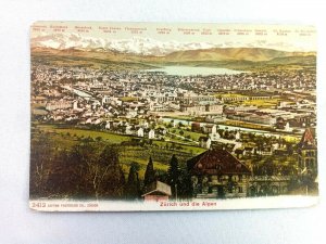 Vintage Postcard Zurich und die Alpen Town Scene