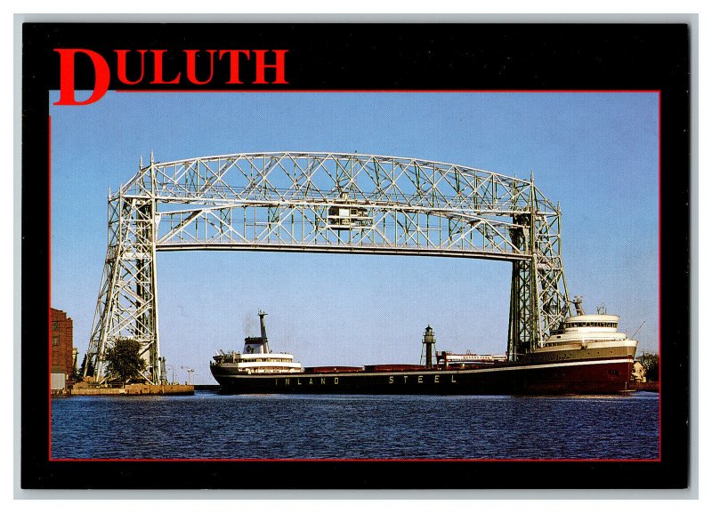 Postcard Duluth Minnesota Ore Carrier Aerial Lift Bridge Continental View Card 