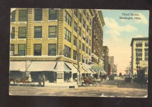 MUSKOGEE OKLAHOMA DOWNTOWN THIRD STREET SCENE VINTAGE POSTCARD SPENCEVILLE