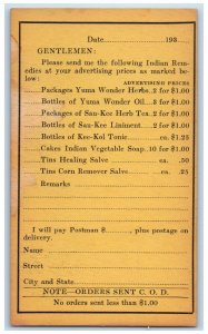 c1905 Indian Remedies Prices Advertising Orders Slip Fall River MA Postcard