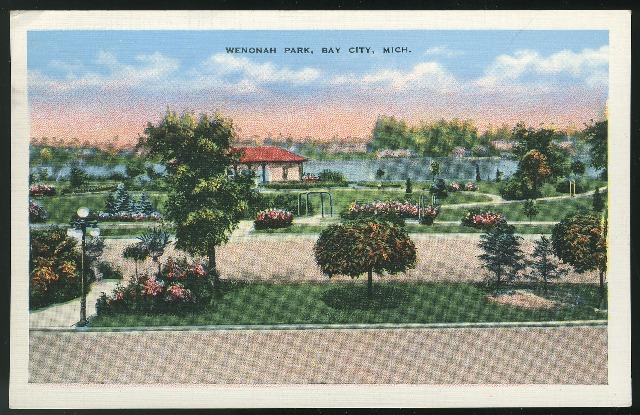 Wenonah Park Bay City MI 1941 E.C. Kropp White border Linen Postcard