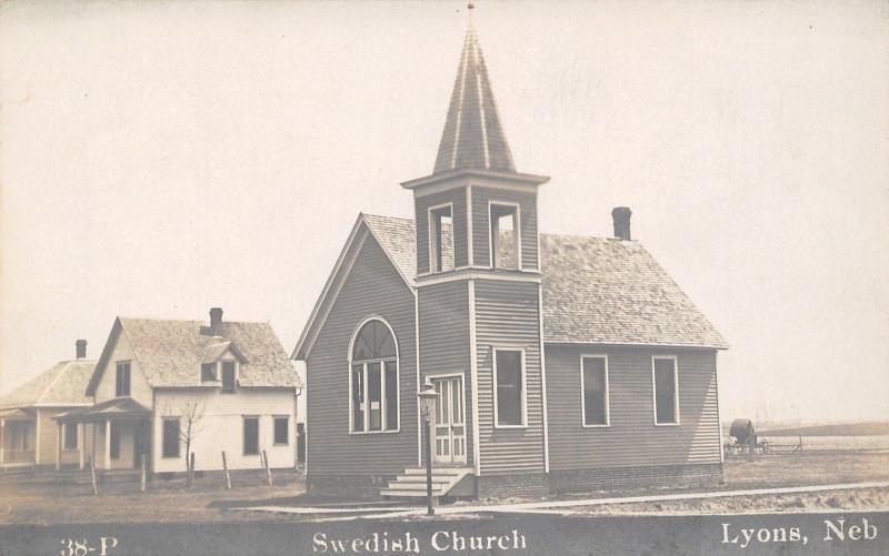 Lyons Nebraska~Swedish Church~Two Houses Down Street~Horse & Buggy~1908 RPPC