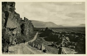 iceland, Almannagjá, Panorama (1930s) RPPC Postcard