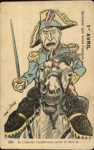 Xavier Sager April 1st Fool's Day Cambronne on Horse c1915 Postcard WWI?