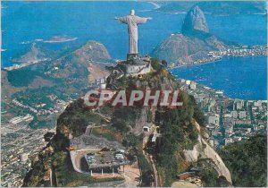 Modern Postcard Rio de Janeiro Aerial view of Corcovado Guanabara Bay with