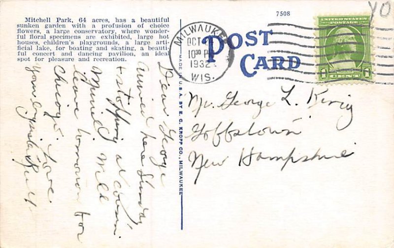 Mitchell Park On The Beautiful Lake  - Milwaukee, Wisconsin WI