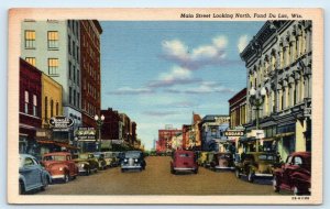 FOND DU LAC, WI Wisconsin ~ MAIN STREET SCENE c1930s Cars Linen Postcard