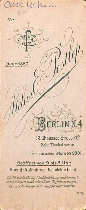 Carl Ucken Berlin N/4, 2.5 x 4 Photograph