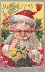 Christmas, Nash No 3, Red Suit Santa Smoking Pipe Filling a Stocking