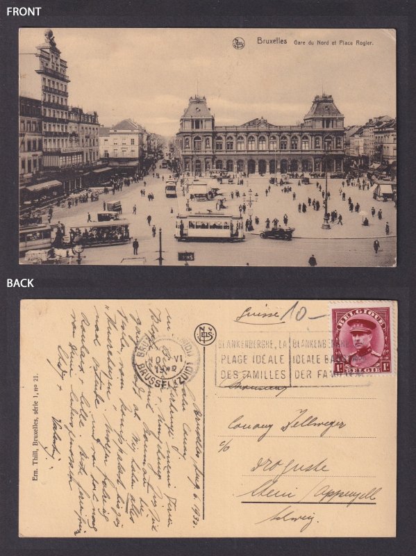 Vintage Postcard Belgium Brussels North Station Rogier Square 1932