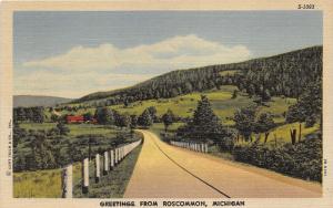 Roscommon Michigan~Country Road Passing thru Farm Fields~1947 Postcard