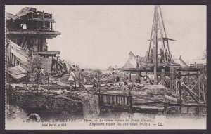 FRANCE, Postcard, Ham, Engineers repair the destruited bridges, WWI