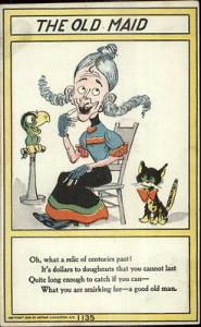 Vinegar Valentine - Old Maid & Poem c1905 Postcard