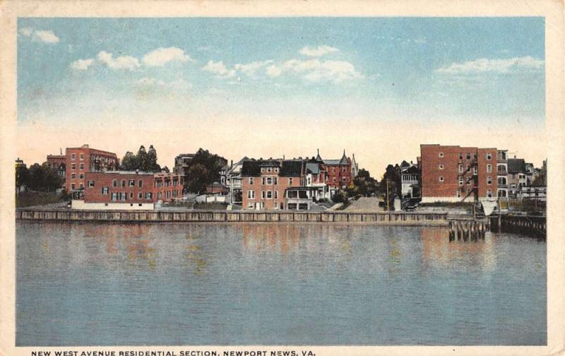 Newport News Virginia Residential Section Water Front Antique Postcard K20427