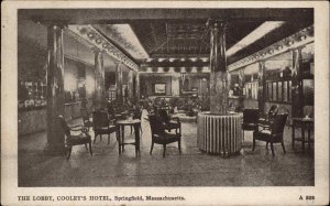 Springfield Massachusetts MA Cooley's Hotel Lobby c1910 Vintage Postcard
