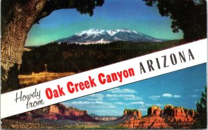 Postcard AZ Howdy from Oak Creek Canyon San Francisco Peaks Route 66 1960s V203