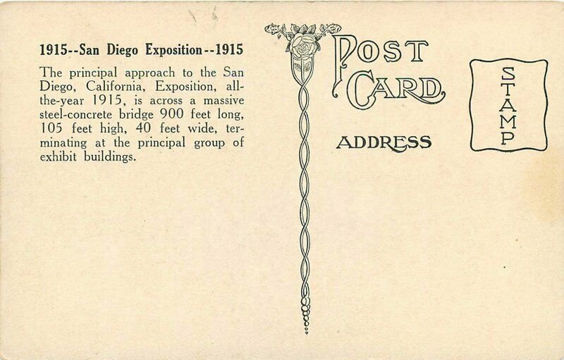 Artist impression Bridge Exposition 1915 San Diego California Postcard 20-11817