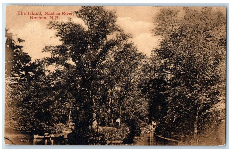 1909 The Island Nashua River Grove Boating View Nashua New Hampshire NH Postcard