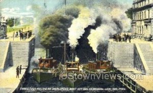 overloaded boat off sill of weitzel lock in Saginaw, Michigan