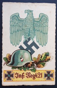 THIRD 3RD REICH ORIGINAL CARD - WWII WEHRMACHT INFANTRY REGIMANT 21 UNUSED