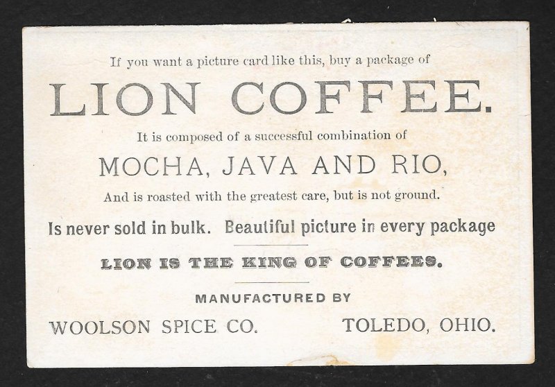 VICTORIAN TRADE CARD Lion Coffee Winter Rural View